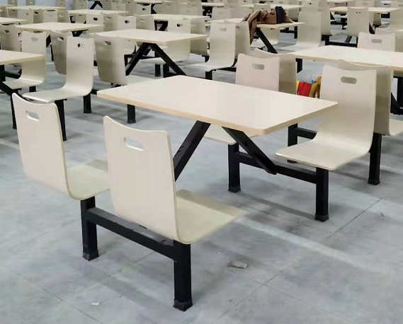 防火曲木連體餐桌椅 四人快餐桌 （QQW）